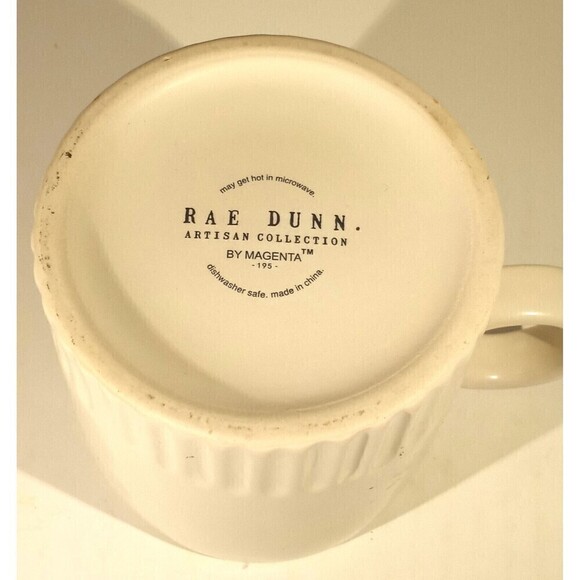 Rae Dunn COFFEE Mug LL Magenta Artisan Large Embossed Ribbed Script White - Picture 2 of 6